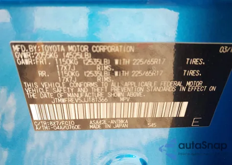 2018 Toyota Rav4 Xle from USA, damaged, VIN JTMWFREV5JJ181366